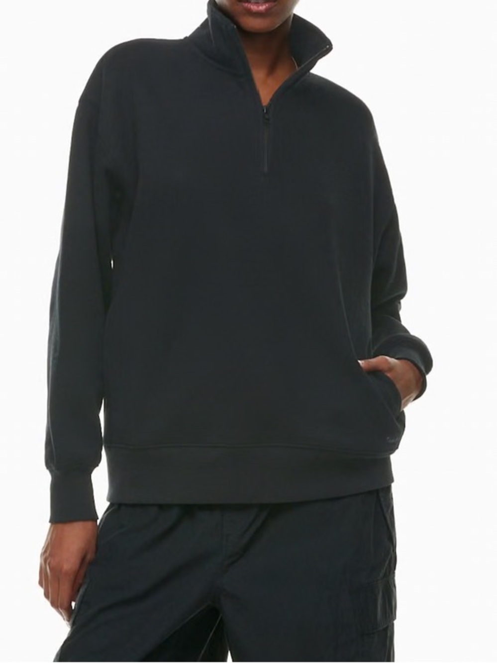Aritzia TNA Black Half-Zip Fleece boyfriend Sweater XS